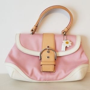 Coach Soho Hobo Satchel Pink Tan White